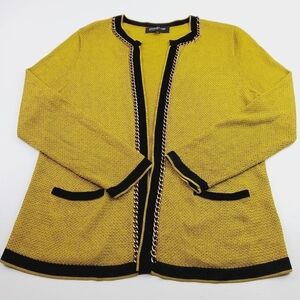 Jones New York Women Size Large‎ Chartruese And Black Open Front Cardigan Chain